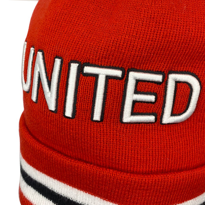 Bobble Hat Embroidered Text - Red, White & Black